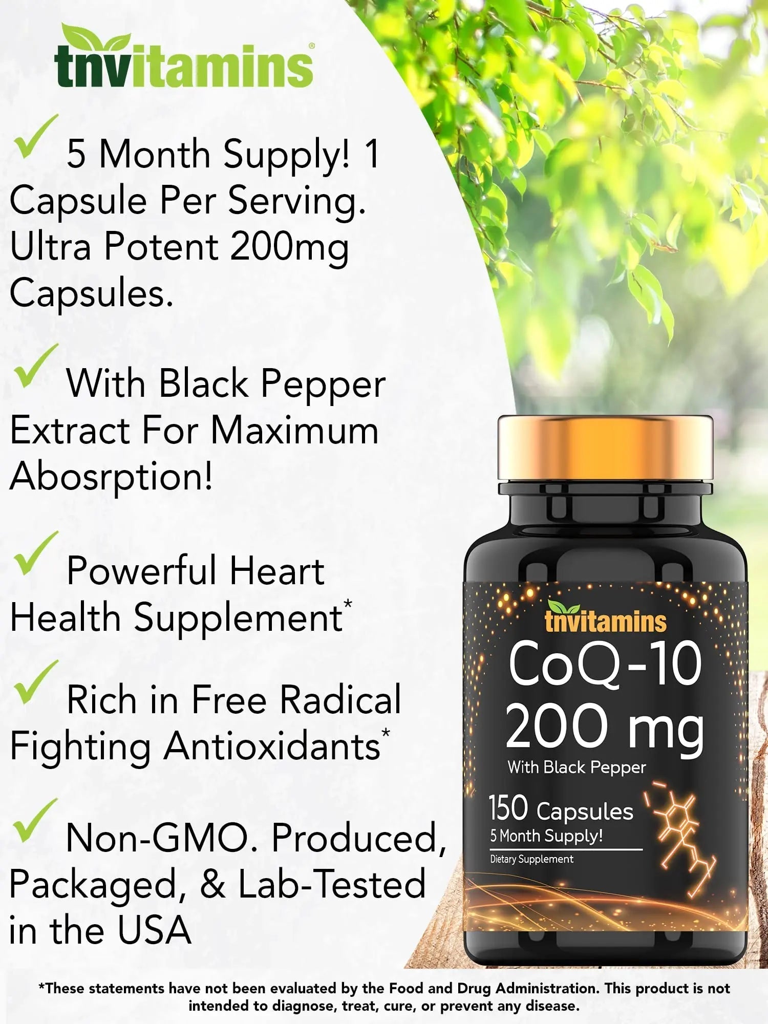 tnvitamins Ultra Potent CoQ-10 200 MG - 150 Capsules with Black Pepper Extract - TrustMedUSA