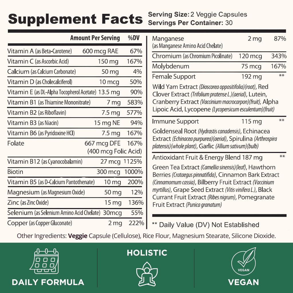 TODICAMP Melanin-Rich Physiology Women's Wellness Formula with 37 Active Ingredients - Daily Multivitamin for Women Hormone Balance, Energy Vitamins for Women, Biotin Supplement for Hair Skin & Nails - TrustMedUSA