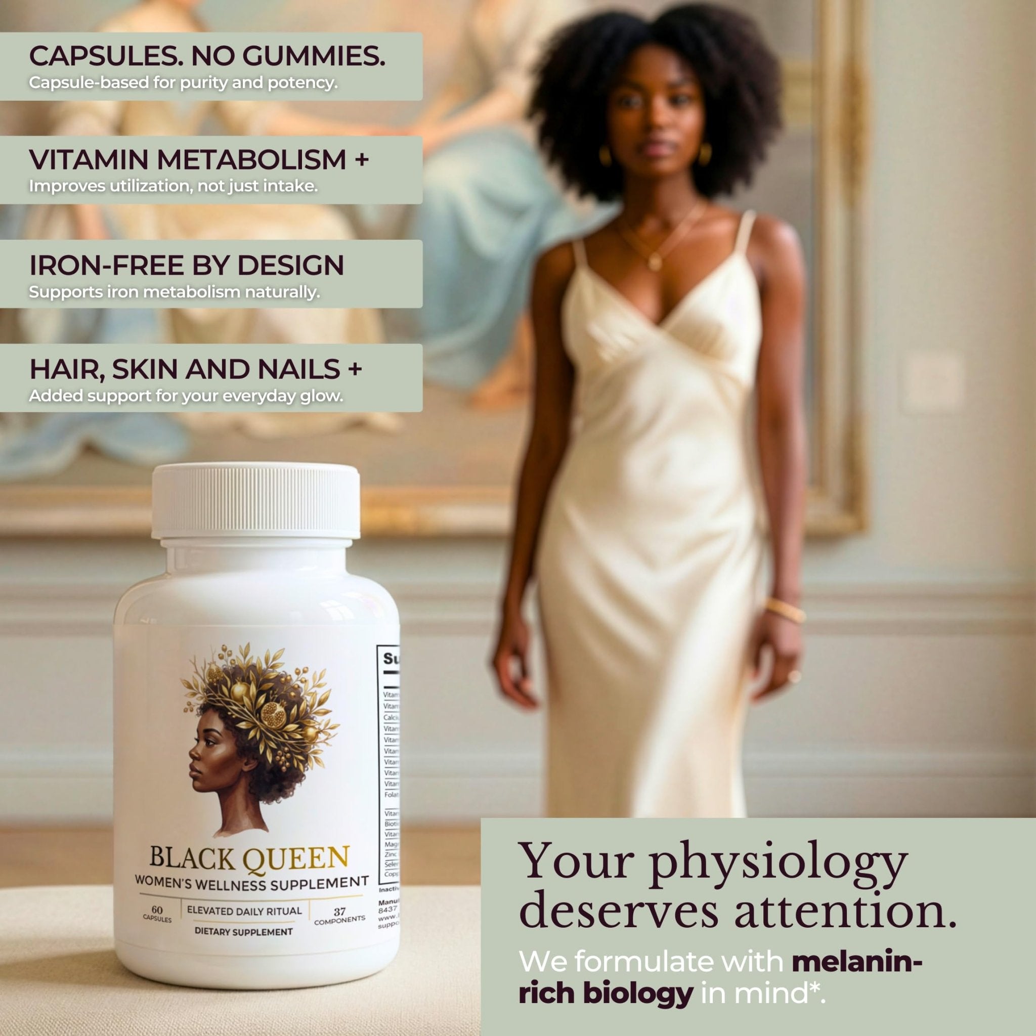 TODICAMP Melanin-Rich Physiology Women's Wellness Formula with 37 Active Ingredients - Daily Multivitamin for Women Hormone Balance, Energy Vitamins for Women, Biotin Supplement for Hair Skin & Nails - TrustMedUSA