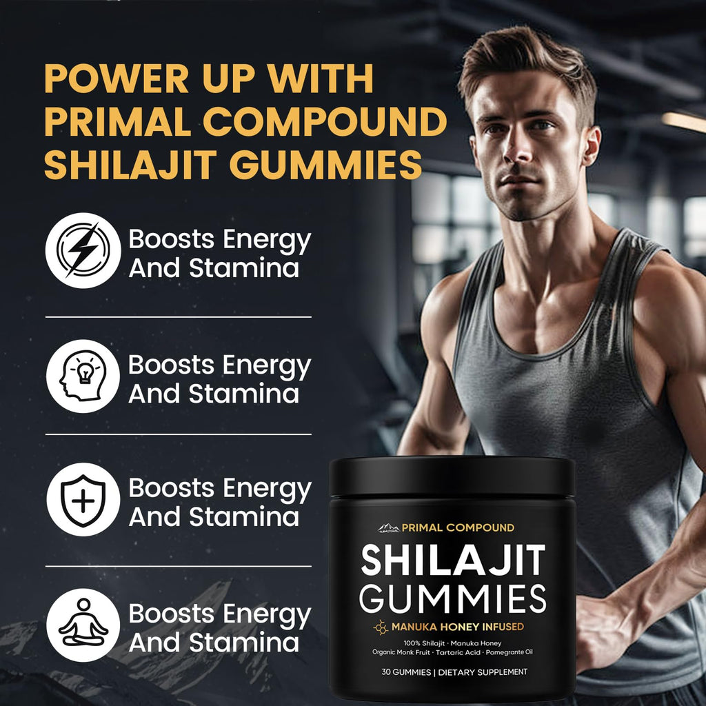 TOGOLIUN Primal Compound Shilajit Gummies for Men,with Manuka Honey, Organic Monk Fruit & Fulvic Acid, Shilajit Gummies Energy Supplements, 30 Gummies - TrustMedUSA