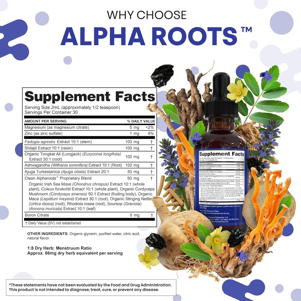 Tongkat Ali Liquid Drops Shilajit, Ashwagandha, Turkesterone, Fadogia Agrestis, Magnesium, Irish Sea Moss, and Zinc Herbal Supplement by Clean Nutra - TrustMedUSA