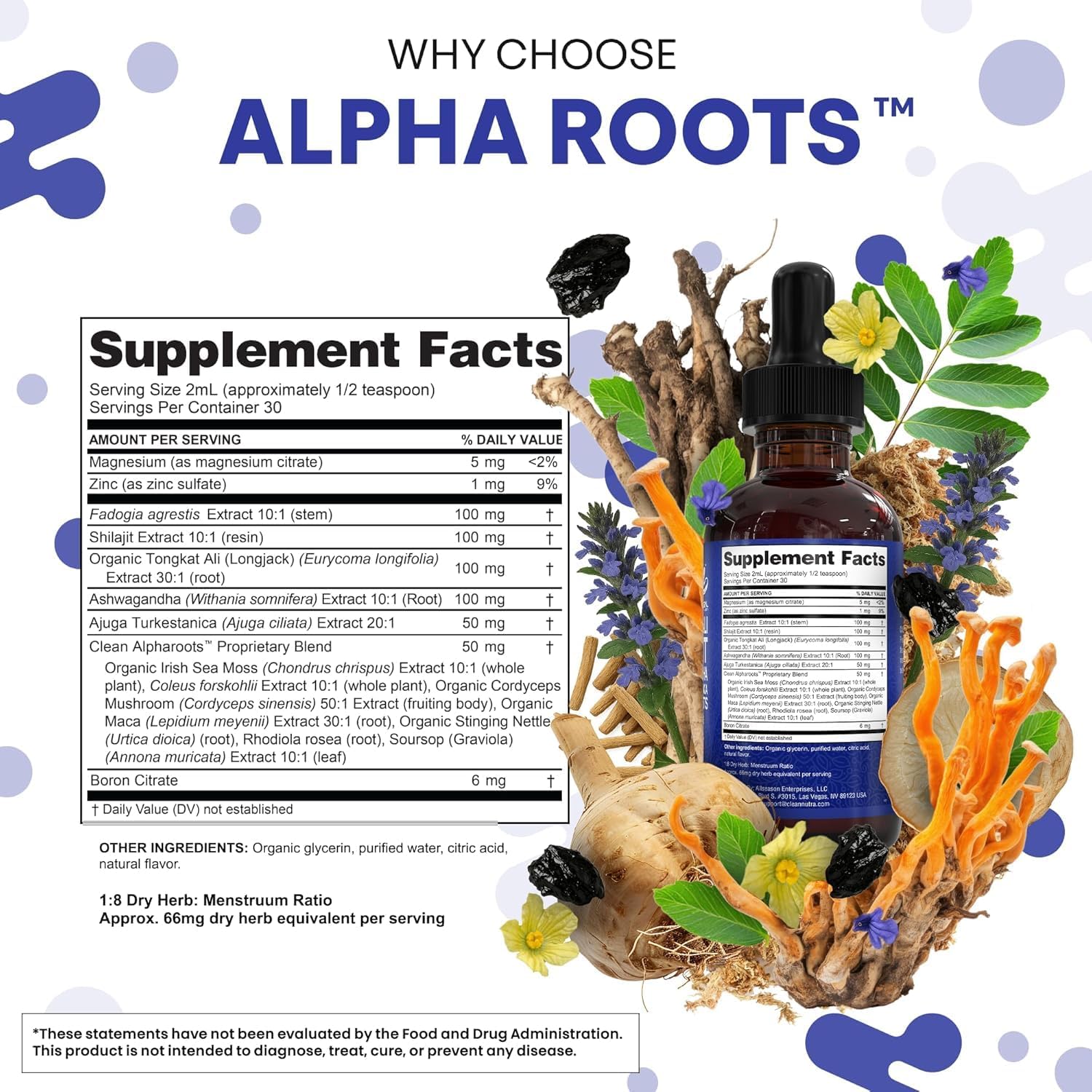 Tongkat Ali Liquid Drops Shilajit, Ashwagandha, Turkesterone, Fadogia Agrestis, Magnesium, Irish Sea Moss, and Zinc Herbal Supplement by Clean Nutra - TrustMedUSA