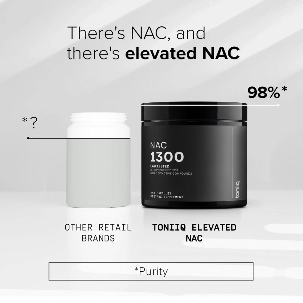Toniiq 1300mg NAC - 4 Month Supply - Min. 98%+ Tested Purity - Ultra High Strength Bioavailable NAC Cysteine Supplement - 240 Vegetarian N Acetyl Cysteine - TrustMedUSA