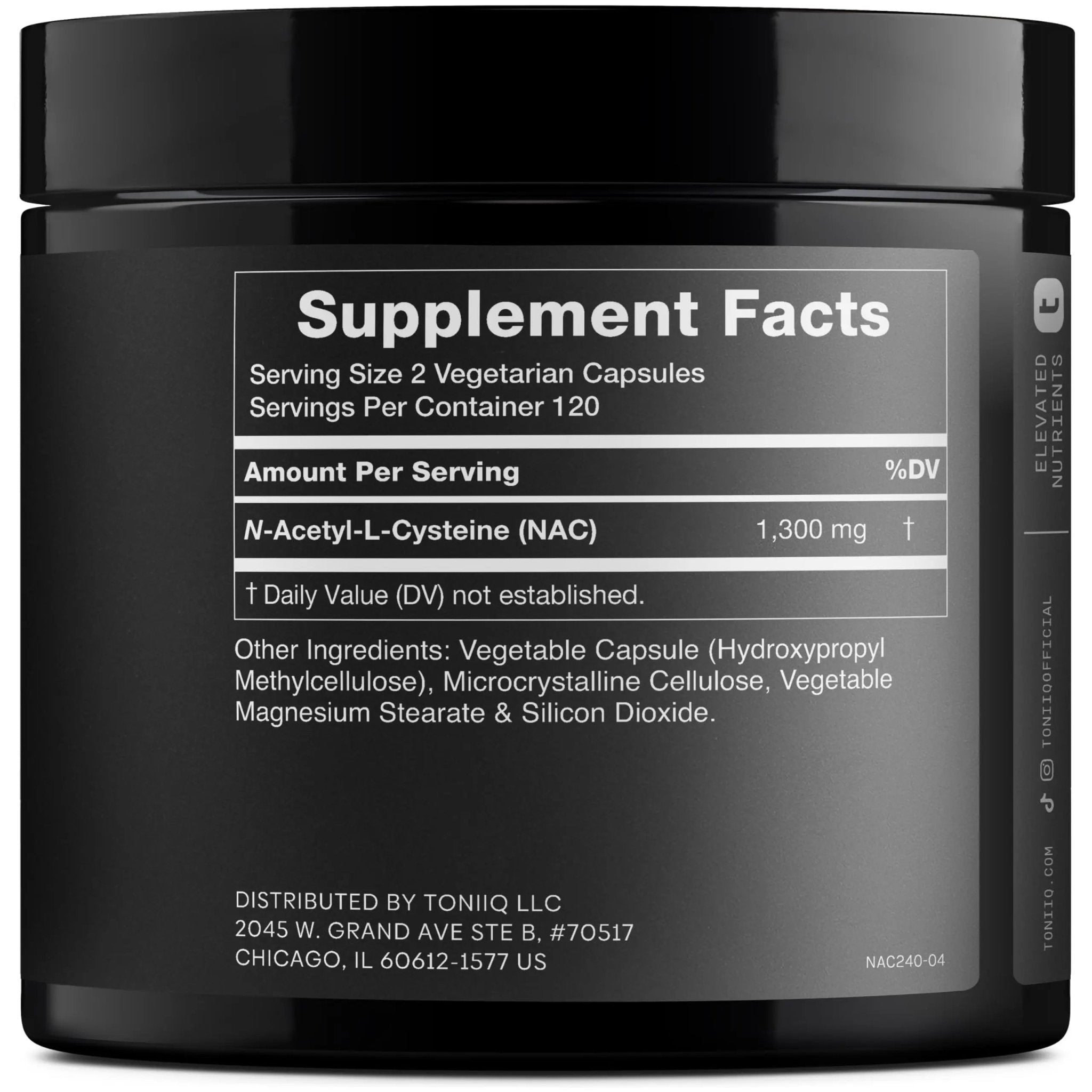 Toniiq 1300mg NAC - 4 Month Supply - Min. 98%+ Tested Purity - Ultra High Strength Bioavailable NAC Cysteine Supplement - 240 Vegetarian N Acetyl Cysteine - TrustMedUSA