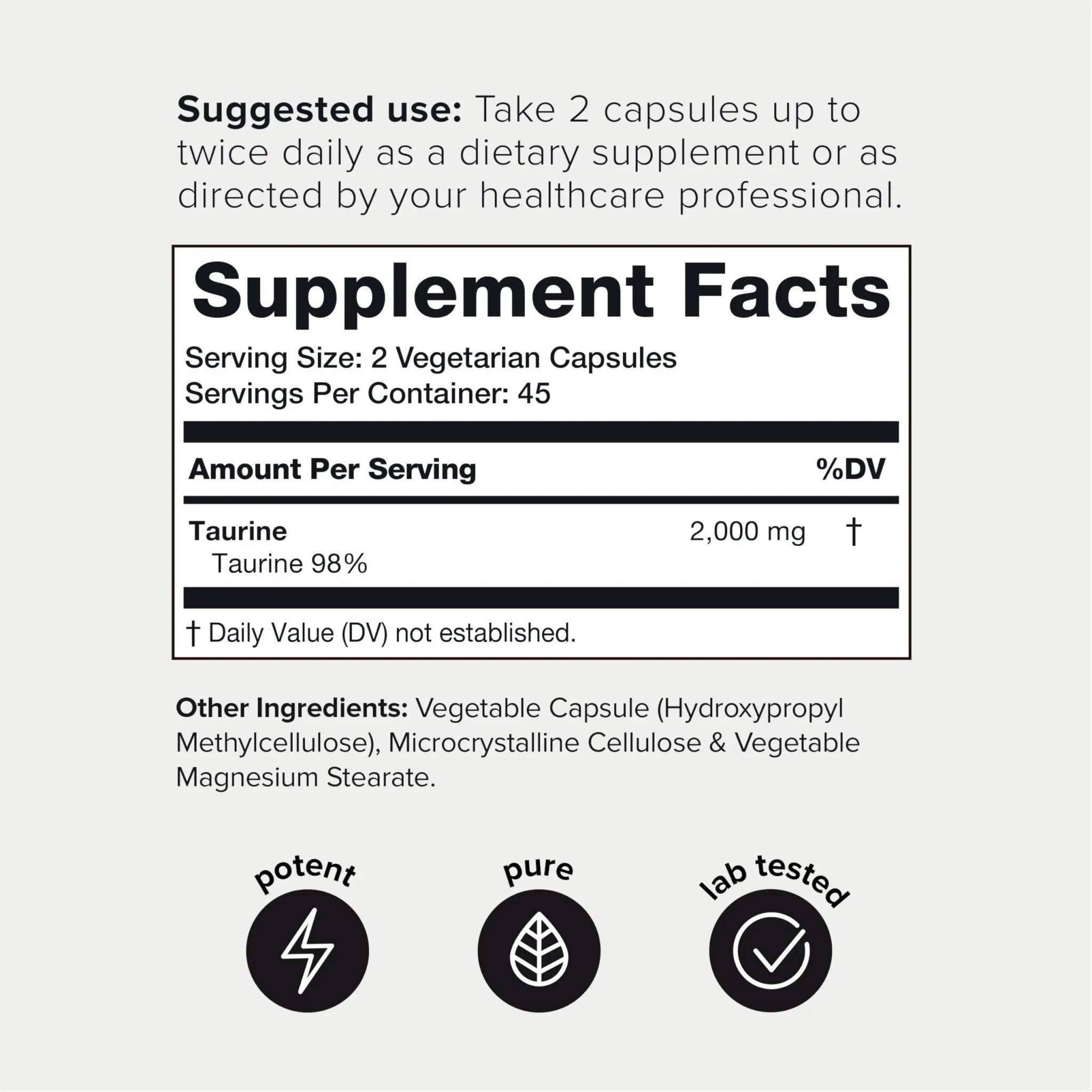 Toniiq 2000mg Taurine Supplement - High Purity Taurine Powder Capsules, 98%+ Pure - TrustMedUSA