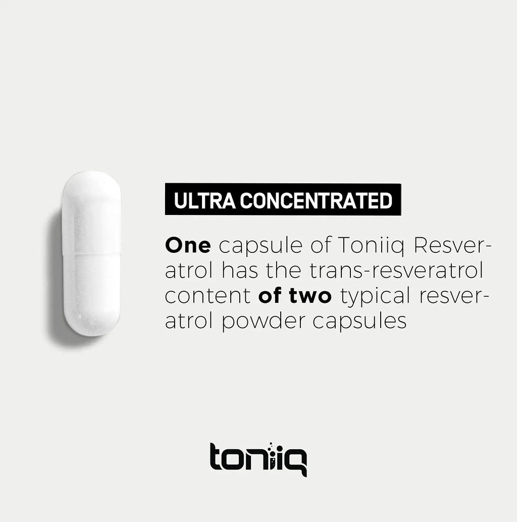 Toniiq Ultra High Purity Resveratrol Capsules - 98% Trans-Resveratrol - Highly Purified and Bioavailable - 180 Caps Reservatrol Supplement - TrustMedUSA