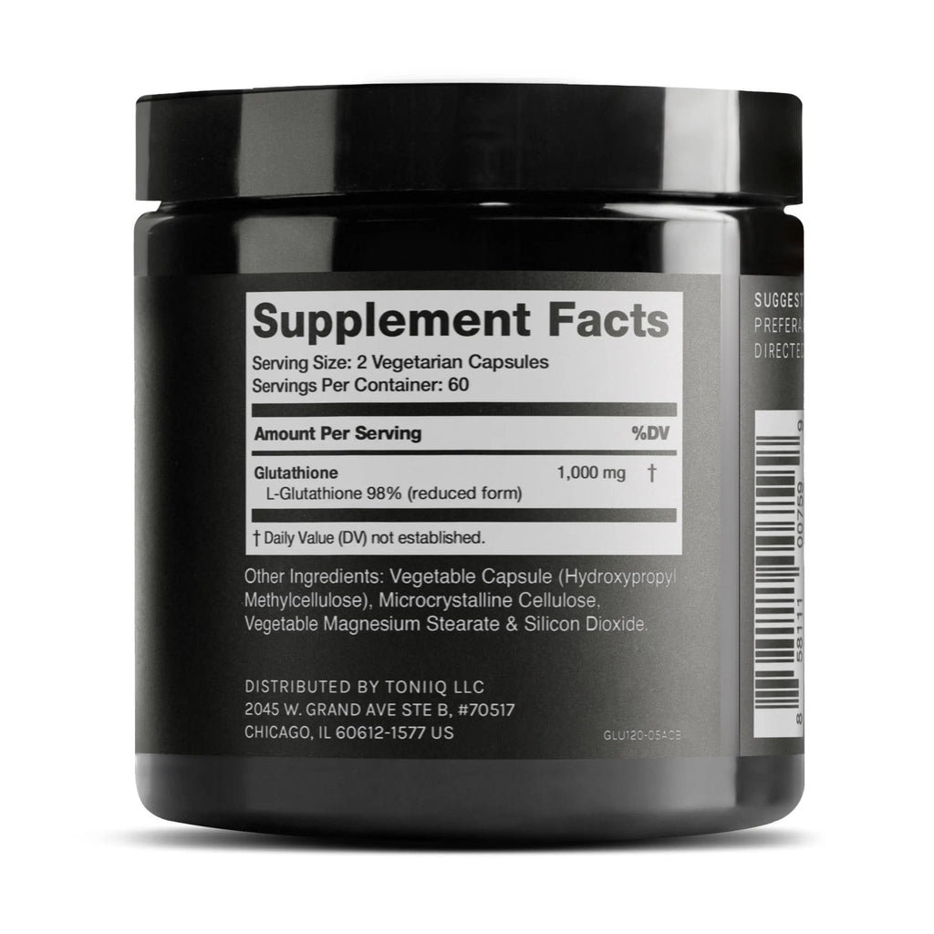 Toniiq Ultra High Strength Glutathione Capsules - 1000mg Concentrated Formula - 98%+ Highly Purified and Bioavailable - Non-GMO Fermentation - TrustMedUSA