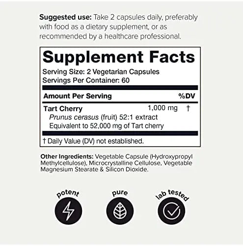 Toniiq Ultra High Strength Tart Cherry Capsules - 52,000mg 52x Concentrated Extract - TrustMedUSA