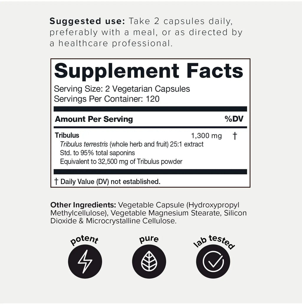 Toniiq Ultra High Strength Tribulus Capsules - 95% Steroidal Saponins - 1300mg Concent - TrustMedUSA