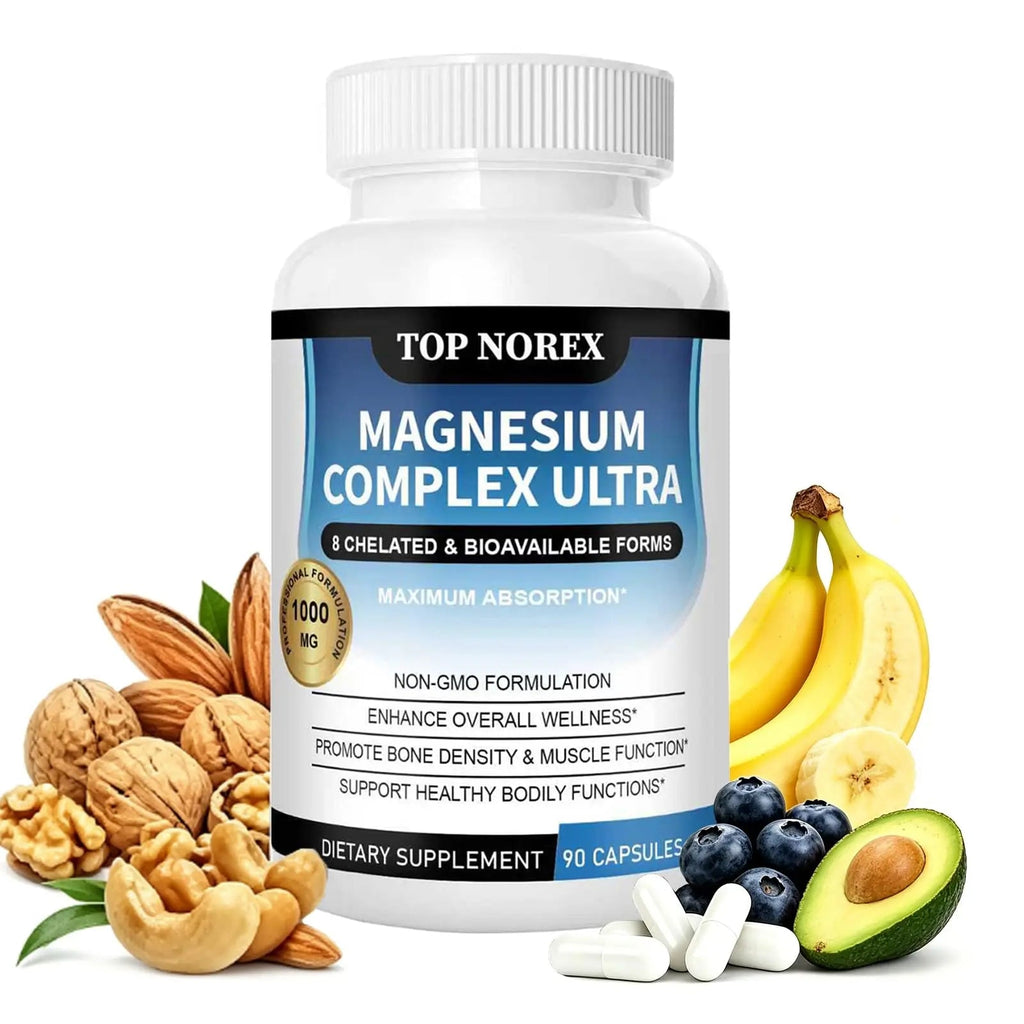 Top Norex Magnesium Complex Ultra - 8 Elemental 1000mg Magnesium Blend, Easy Absorption, 90 Capsules (1) - TrustMedUSA