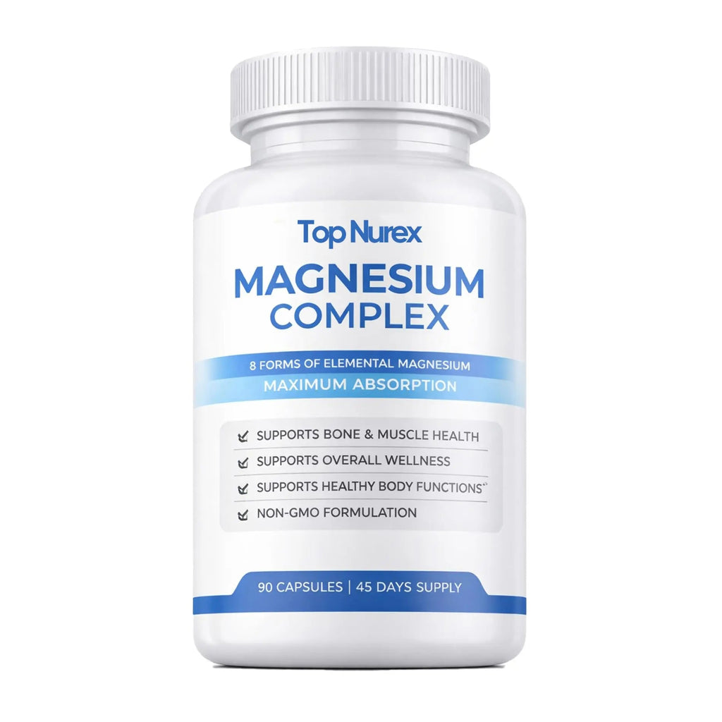 Top Nurex Magnesium Complex for Women & Men,1000mg High Absorption Blend, 8 Magnesium Forms Including Glycinate, Citrate & Malate, Daily Nutrient Support, Vegan Non-GMO, 90 Capsules (1 Pack) - TrustMedUSA