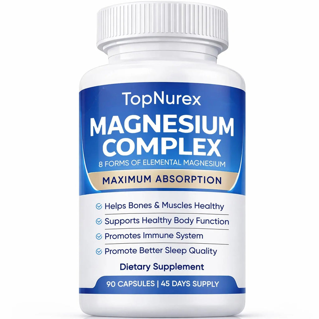 Top Nurex Magnesium Complex Supplement for Women & Men | 1000mg Maximum Absorption | 8 Magnesium Forms Including Glycinate, Citrate, Malate | Supports Relaxation, Sleep, Bone Strength | 90 Capsules - TrustMedUSA