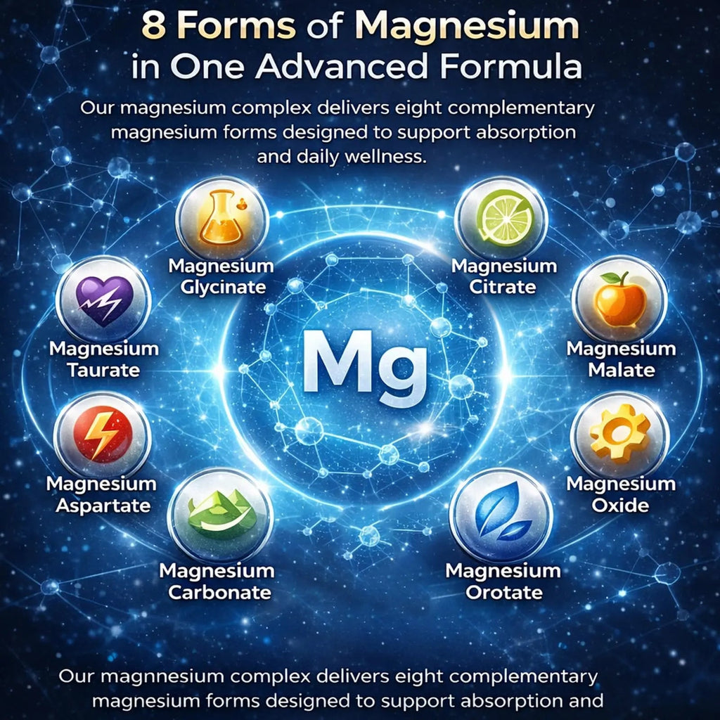 Top Nurex Magnesium Complex Supplement for Women & Men | 1000mg Maximum Absorption | 8 Magnesium Forms Including Glycinate, Citrate, Malate | Supports Relaxation, Sleep, Bone Strength | 90 Capsules - TrustMedUSA