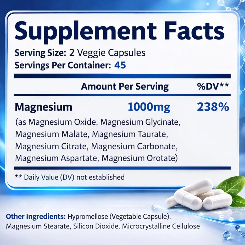 Top Nurex Magnesium Complex Supplement for Women & Men | 1000mg Maximum Absorption | 8 Magnesium Forms Including Glycinate, Citrate, Malate | Supports Relaxation, Sleep, Bone Strength | 90 Capsules - TrustMedUSA