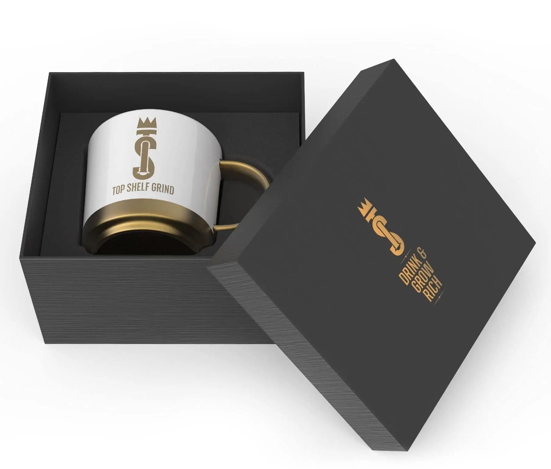 Top Shelf Grind Coffee Mug - The Prosperity Cup (Drink & Grow Rich) - White & Gold - TrustMedUSA