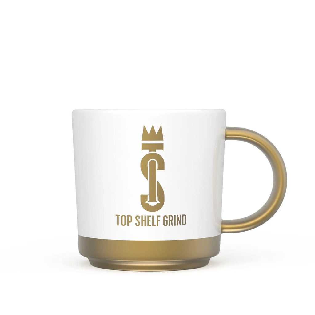 Top Shelf Grind Coffee Mug - The Prosperity Cup (Drink & Grow Rich) - White & Gold - TrustMedUSA