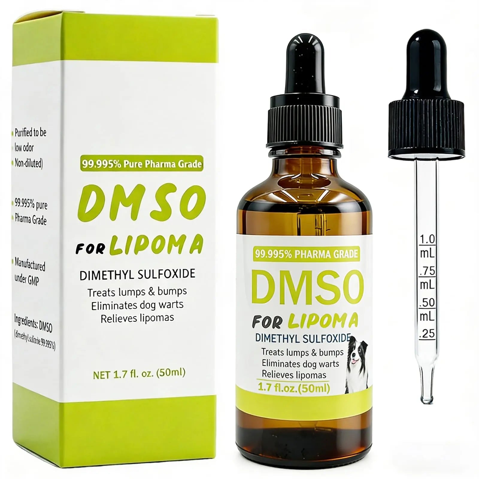 Topical 99.995% DMSO for Dogs Lipoma, Lipoma Treatment for Dogs, Reduce Fatty Lumps and Bumps Inflammation, Swelling, Dog Pain Relief, DMSO in Glass Bottle with Precision Dropper, 1.7 oz - TrustMedUSA