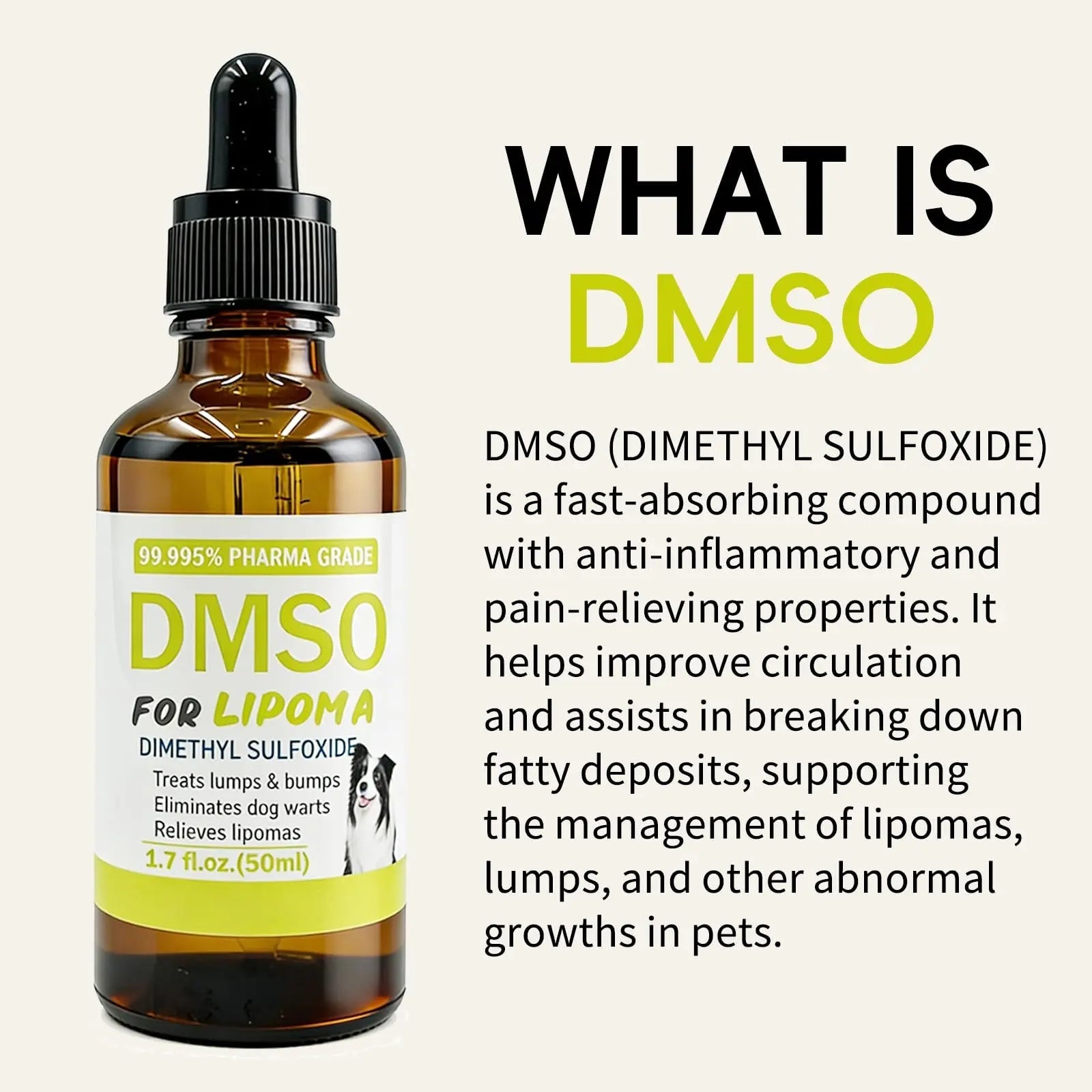 Topical 99.995% DMSO for Dogs Lipoma, Lipoma Treatment for Dogs, Reduce Fatty Lumps and Bumps Inflammation, Swelling, Dog Pain Relief, DMSO in Glass Bottle with Precision Dropper, 1.7 oz - TrustMedUSA