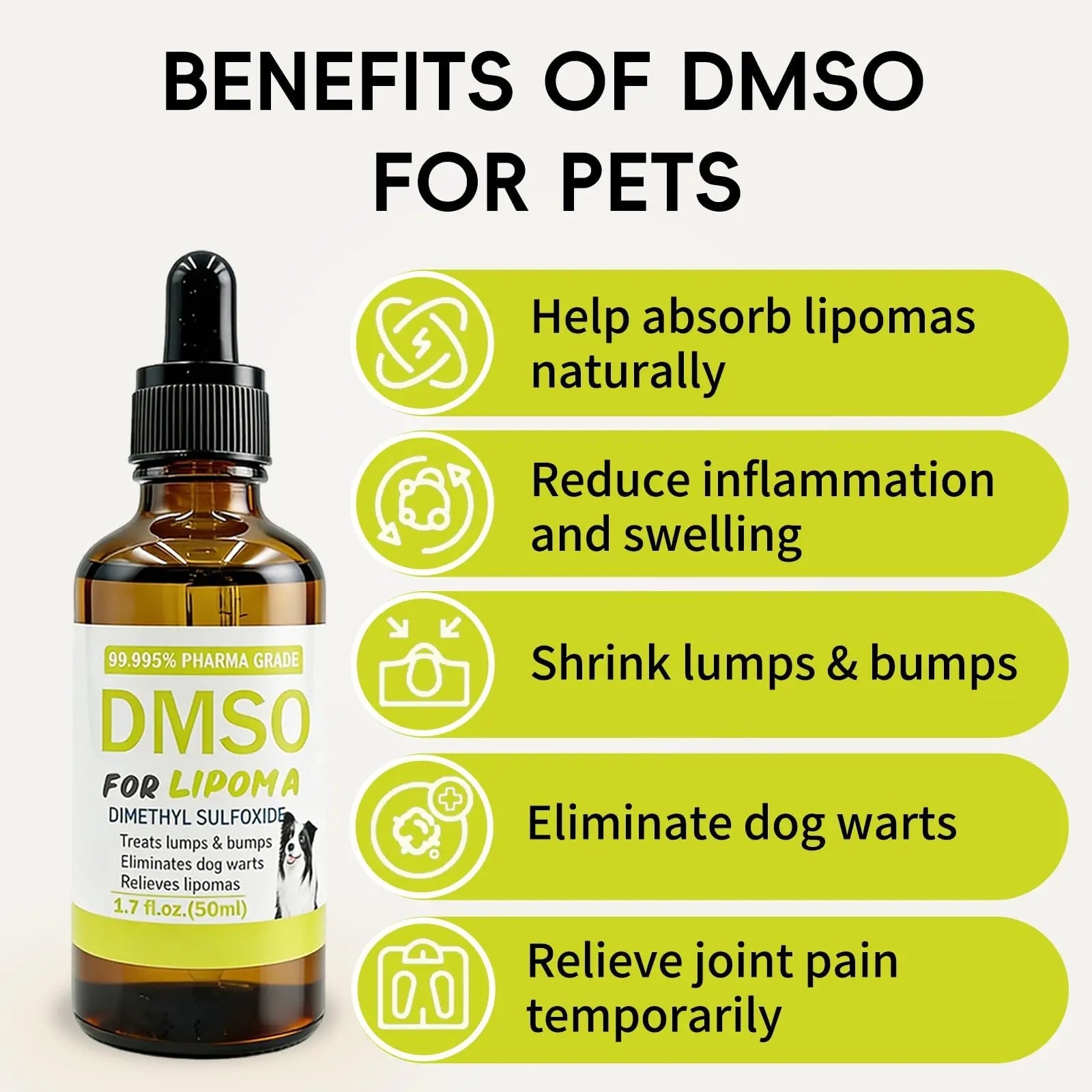 Topical 99.995% DMSO for Dogs Lipoma, Lipoma Treatment for Dogs, Reduce Fatty Lumps and Bumps Inflammation, Swelling, Dog Pain Relief, DMSO in Glass Bottle with Precision Dropper, 1.7 oz - TrustMedUSA