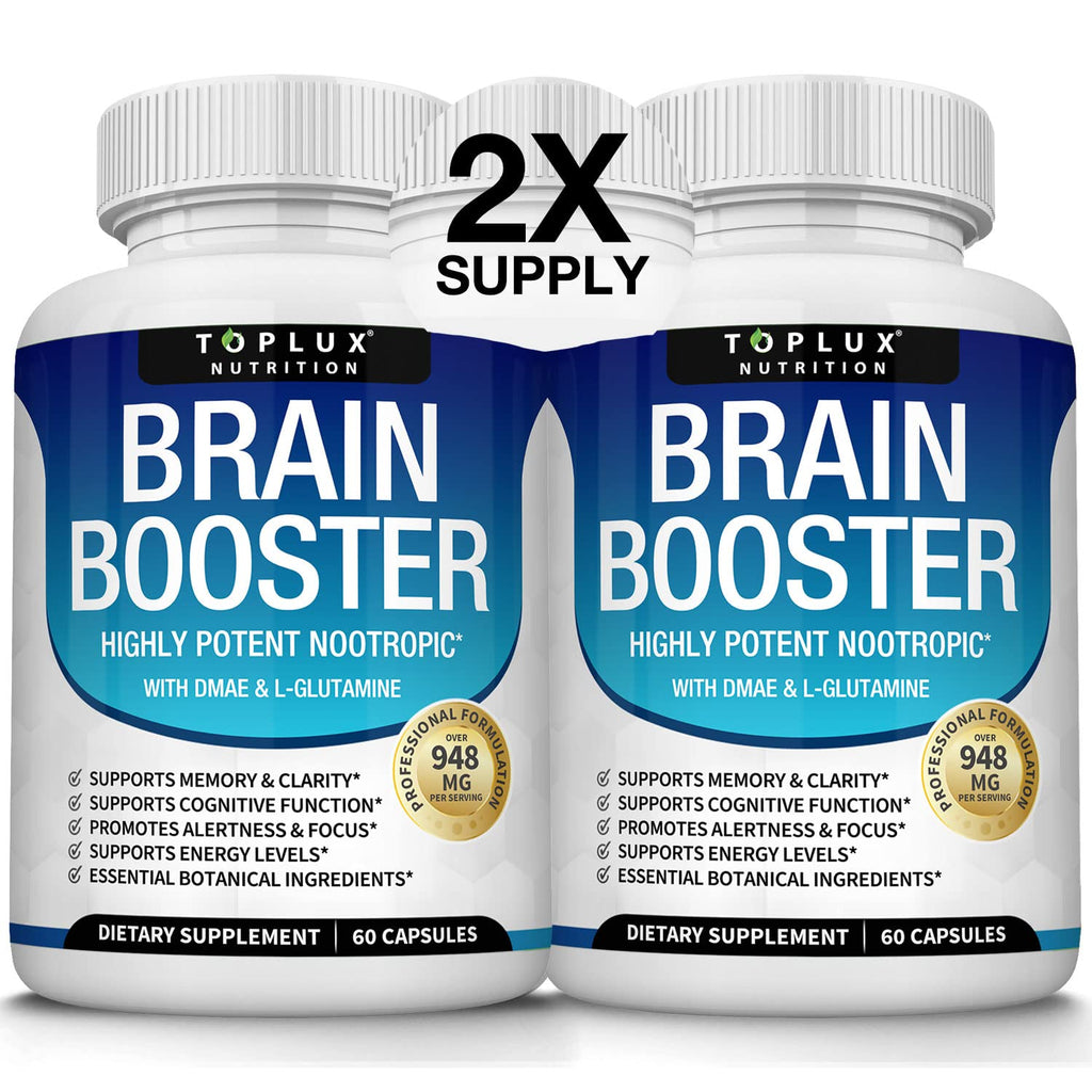 Toplux Brain Supplement Nootropic – Brain Pills Vitamin with DMAE, Bacopa Monnieri, L-Gutamine, for Men Women, 60 Capsules, Nutrition - TrustMedUSA
