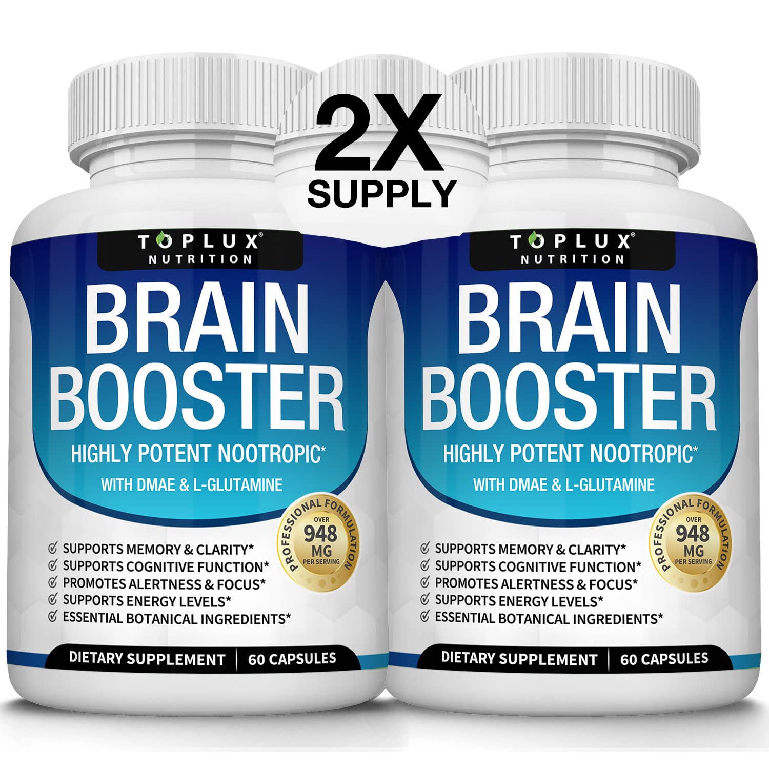 Toplux Brain Supplement Nootropic – Brain Pills Vitamin with DMAE, Bacopa Monnieri, L-Gutamine, for Men Women, 60 Capsules, Nutrition - TrustMedUSA
