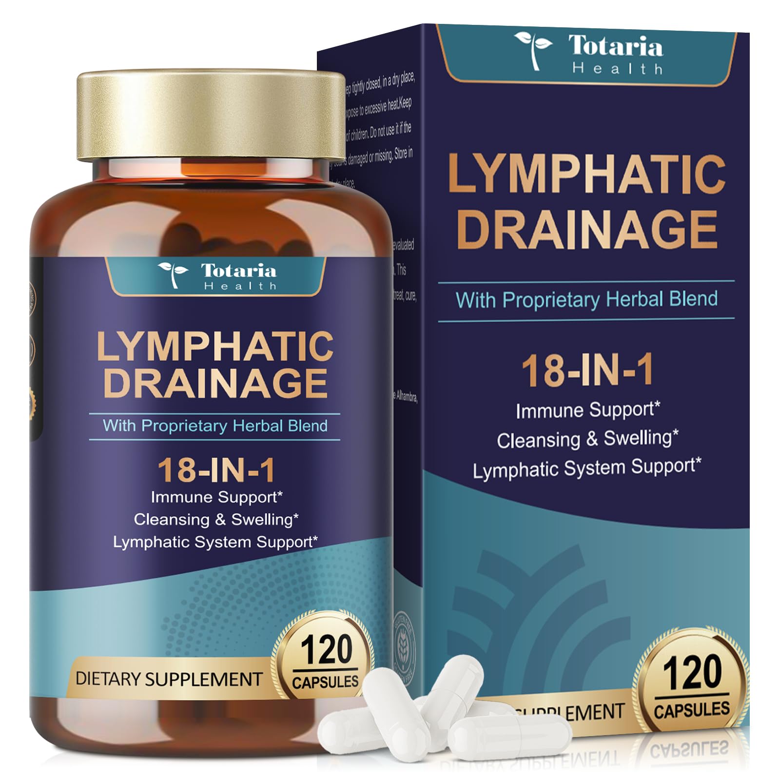 Totaria Lymphatic Drainage - Reduce Lymph Swelling with Echinacea, Dandelion, Burdock, Bromelain, Vitamin C, Zinc, Selenium, Proprietary Herbal Blend, Lymph MD System Support, 120 Counts - Maple Wellness Supplements