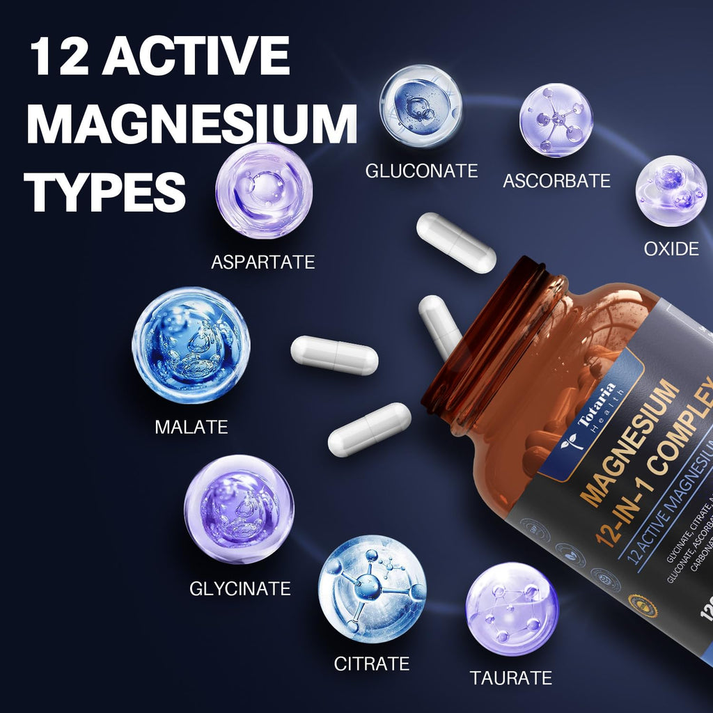 Totaria Magnesium Complex 700mg 12 in 1 Magnesium Supplement with Glycinate Citrate Malate Oxide Taurate Aspartate Orotate Magnesium Relaxation - TrustMedUSA
