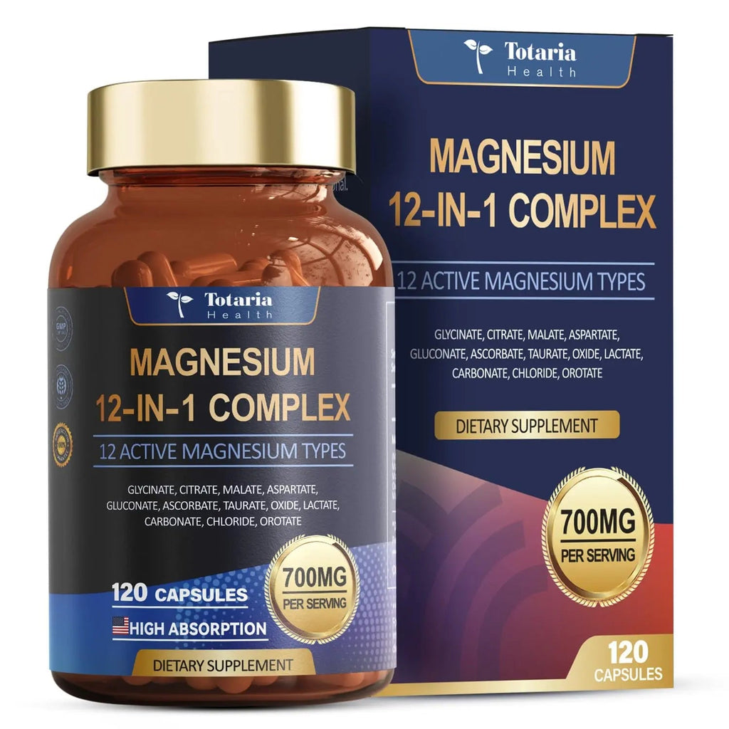 Totaria Magnesium Complex 700mg 12 in 1 Magnesium Supplement with Glycinate Citrate Malate Oxide Taurate Aspartate Orotate Magnesium Relaxation,Muscle,Heart Support, Vegan 120 Capsules - TrustMedUSA
