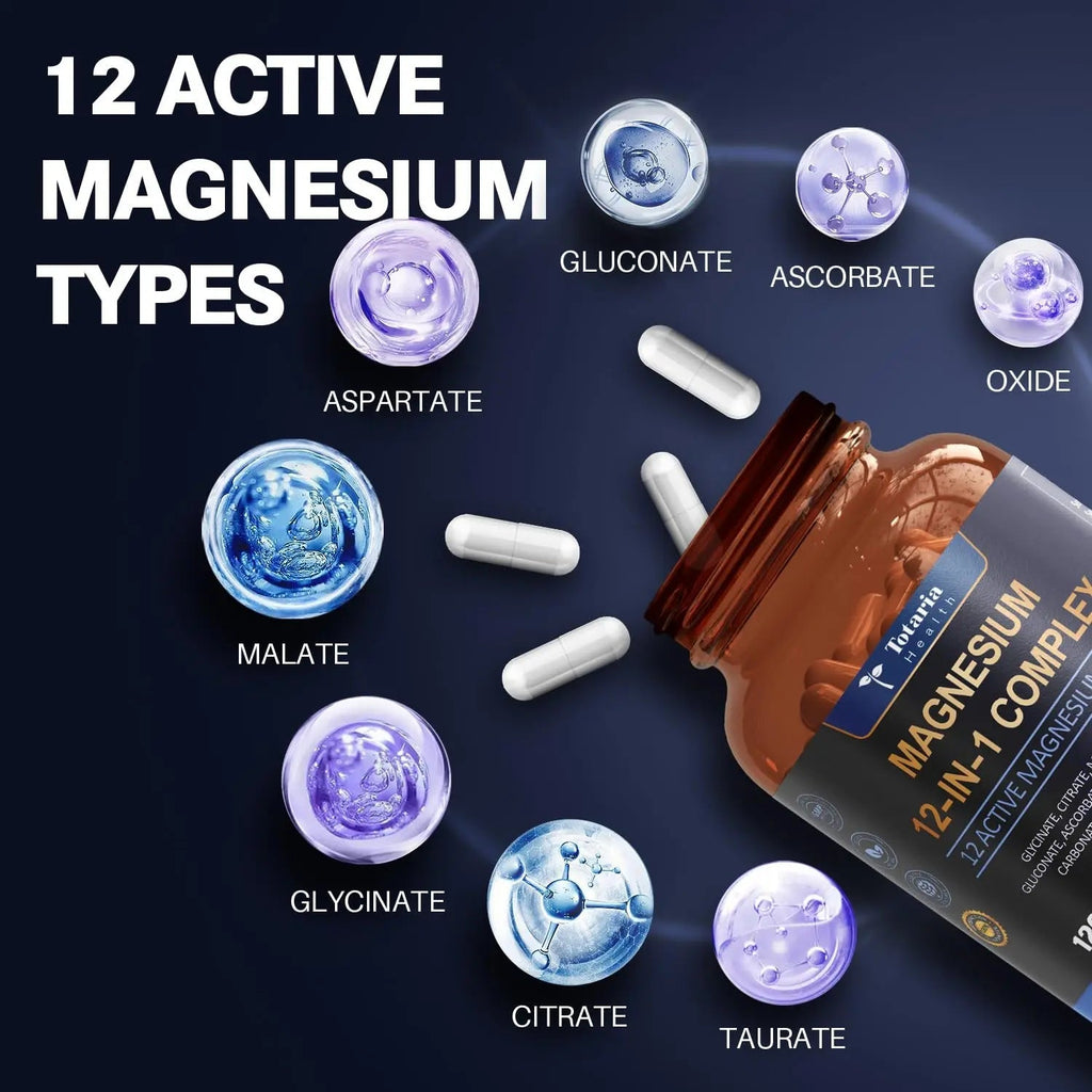 Totaria Magnesium Complex 700mg 12 in 1 Magnesium Supplement with Glycinate Citrate Malate Oxide Taurate Aspartate Orotate Magnesium Relaxation,Muscle,Heart Support, Vegan 120 Capsules - TrustMedUSA