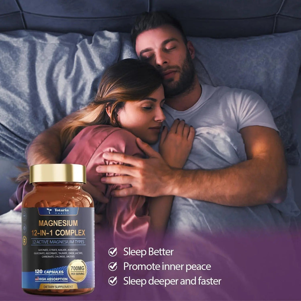 Totaria Magnesium Complex 700mg 12 in 1 Magnesium Supplement with Glycinate Citrate Malate Oxide Taurate Aspartate Orotate Magnesium Relaxation,Muscle,Heart Support, Vegan 120 Capsules - TrustMedUSA