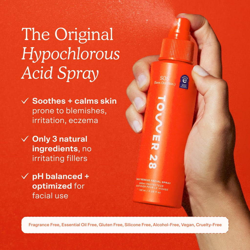 Tower 28 SOS Daily Rescue Facial Spray - Hypochlorous Acid Spray to Help Reduce Redness, Calm Irritation + Alleviate Flare-Ups - Purifying Travel Size Face Toner - Everyday Skin Care Essential (1 oz) - TrustMedUSA