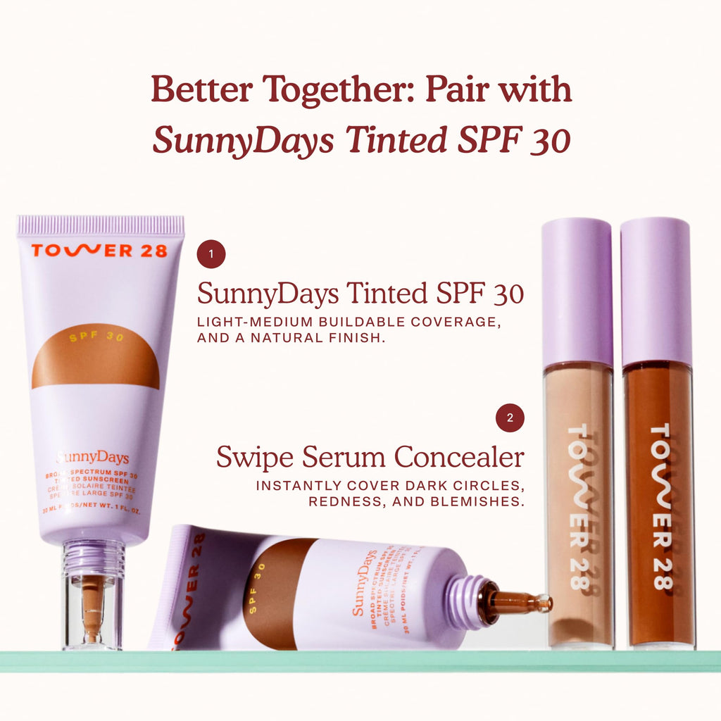 Tower 28 Swipe Serum Concealer - Hydrating Medium-Full Coverage Concealer + Under Eye Brightener - Skin Care Infused Makeup with Hyaluronic Acid + Soothing Centella - 1.0 Fair/Neutral (0.22 oz) - TrustMedUSA