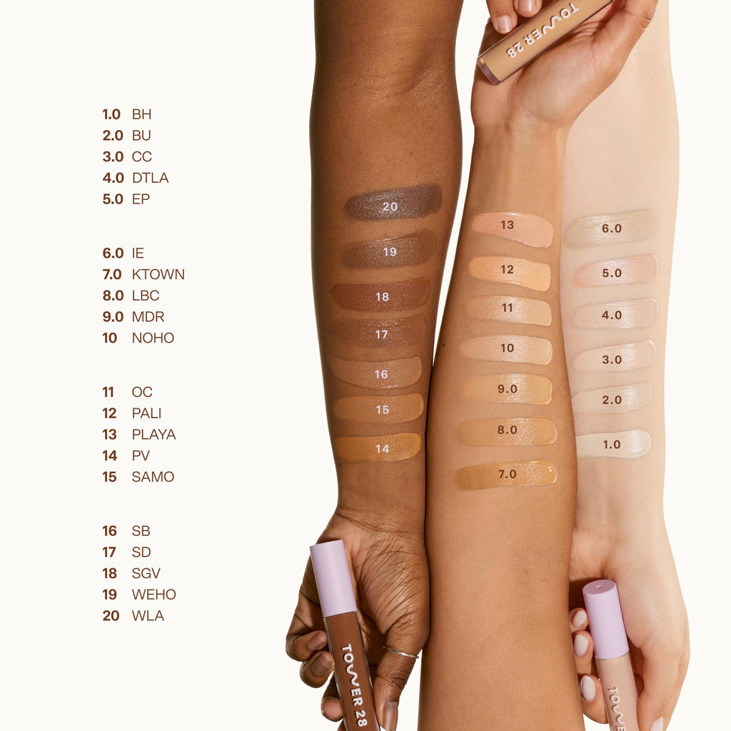 Tower 28 Swipe Serum Concealer - Hydrating Medium-Full Coverage Concealer + Under Eye Brightener - Skin Care Infused Makeup with Hyaluronic Acid + Soothing Centella - 1.0 Fair/Neutral (0.22 oz) - TrustMedUSA
