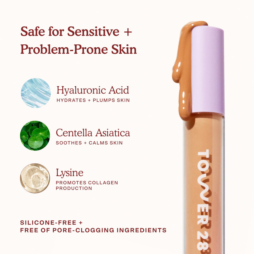 Tower 28 Swipe Serum Concealer - Hydrating Medium-Full Coverage Concealer + Under Eye Brightener - Skin Care Infused Makeup with Hyaluronic Acid + Soothing Centella - 1.0 Fair/Neutral (0.22 oz) - TrustMedUSA