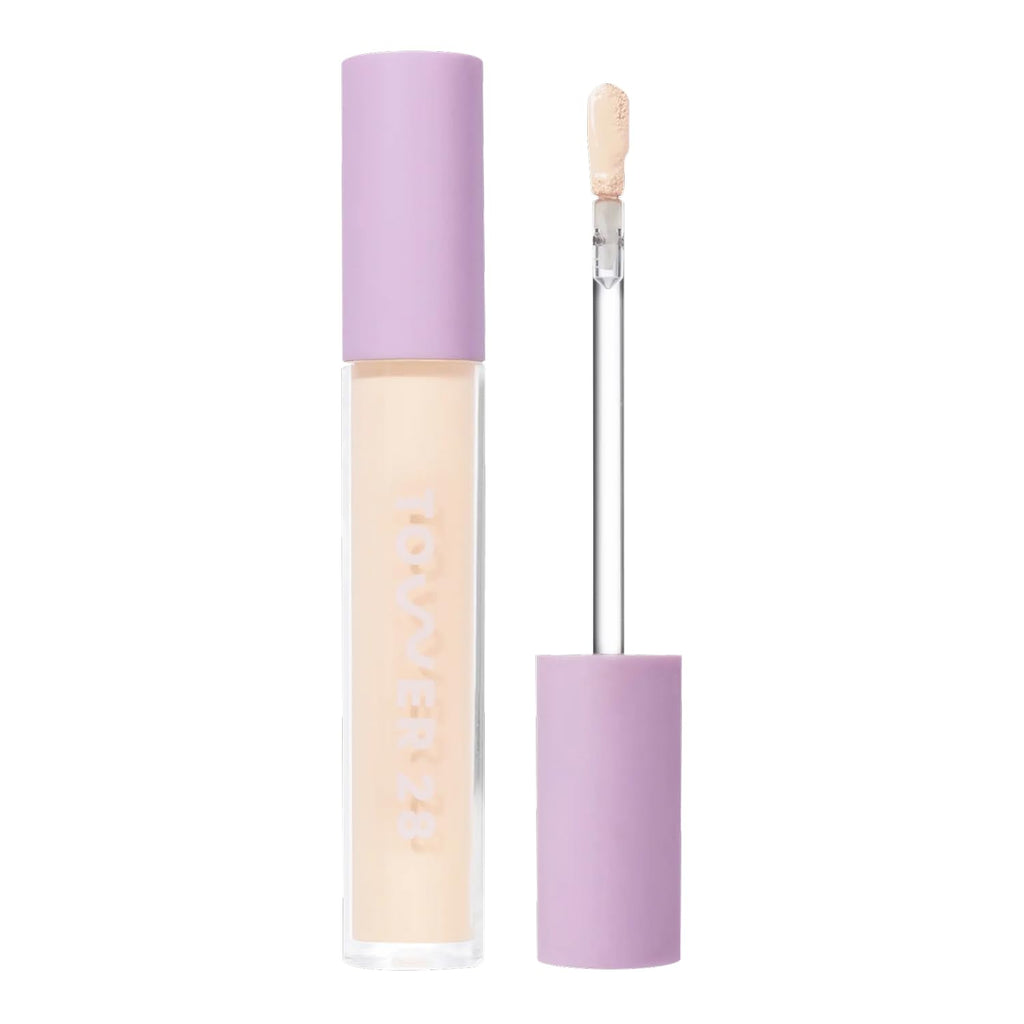 Tower 28 Swipe Serum Concealer - Hydrating Medium-Full Coverage Concealer + Under Eye Brightener - Skin Care Infused Makeup with Hyaluronic Acid + Soothing Centella - 1.0 Fair/Neutral (0.22 oz) - TrustMedUSA