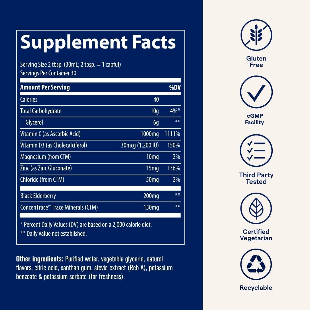 Trace Minerals Immunity+ - Liquid Supplement for Healthy Body & Immune Support - Elderberry Multivitamin - Formulated with Ionic Trace Minerals - Sugar-Free - Mixed Berry - 30 fl oz (30 Servings) - TrustMedUSA