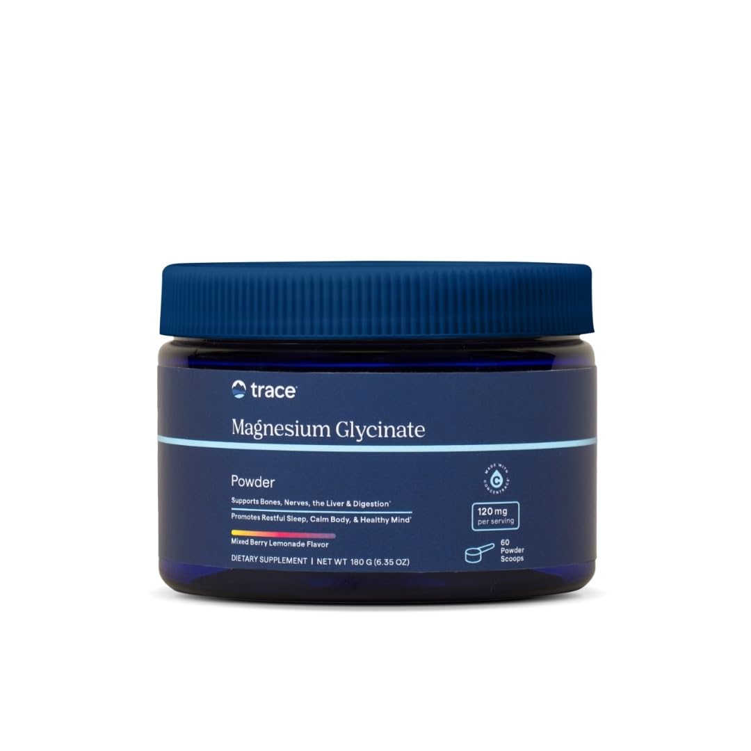 Trace Minerals Magnesium Glycinate Powder - Daily Magnesium Powder for Sleep Support - Calming Bedtime Drink - Natural & Gentle - Mixed Berry Lemonade - 180g (60 Servings) - TrustMedUSA