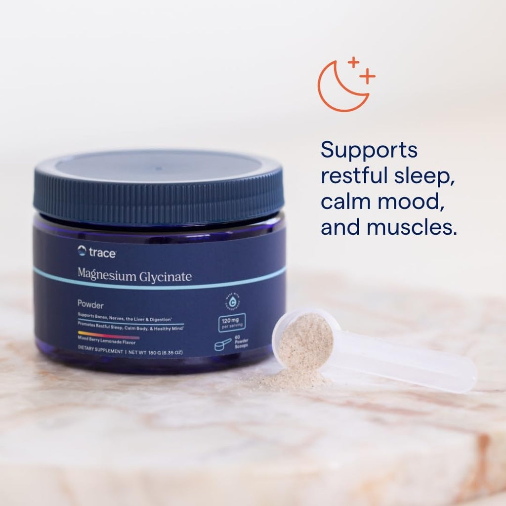 Trace Minerals Magnesium Glycinate Powder - Daily Magnesium Powder for Sleep Support - Calming Bedtime Drink - Natural & Gentle - Mixed Berry Lemonade - 180g (60 Servings) - TrustMedUSA