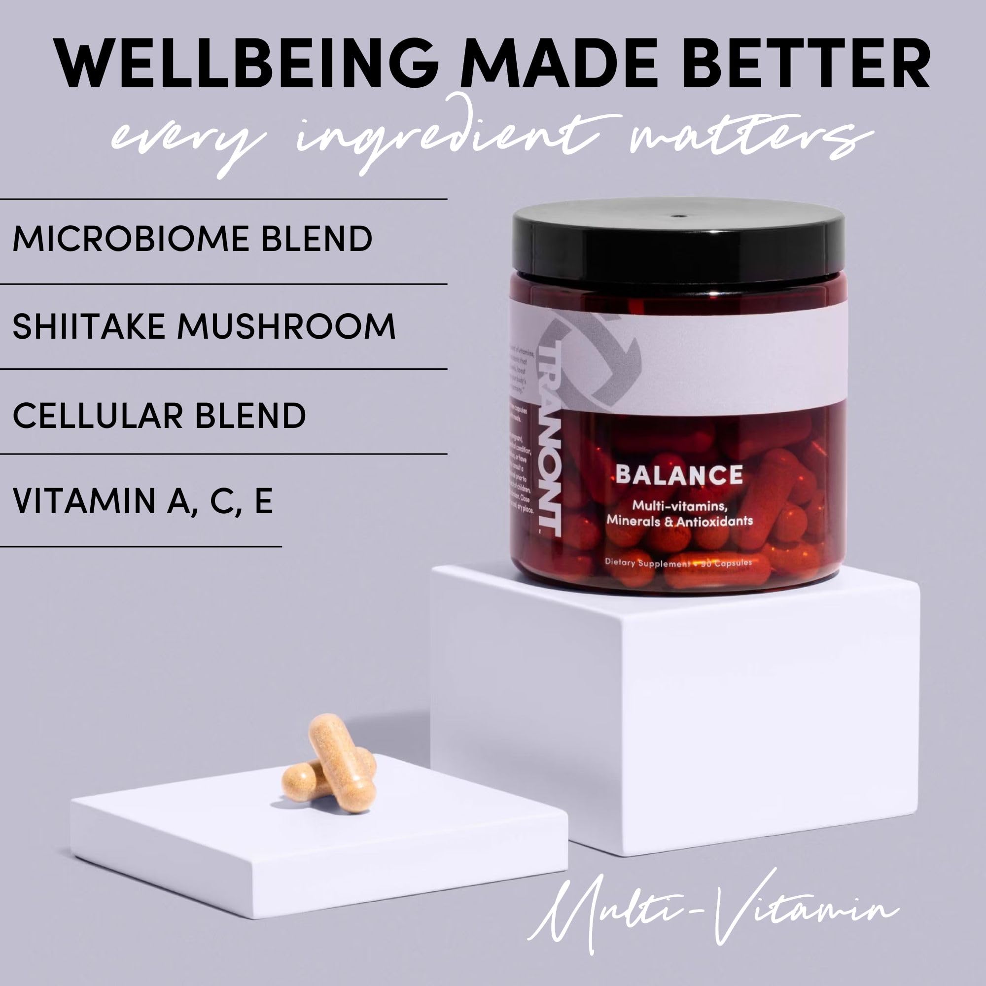 Tranont Balance | 90 Count | Multi-Mineral & Vitamin Capsules for Adults | Vitamin C, A, and E Magnesium, Zinc, Calcium, and Iodine | Boosts Immunity, Energy, and Digestion | Gluten Free, Vegetarian - TrustMedUSA