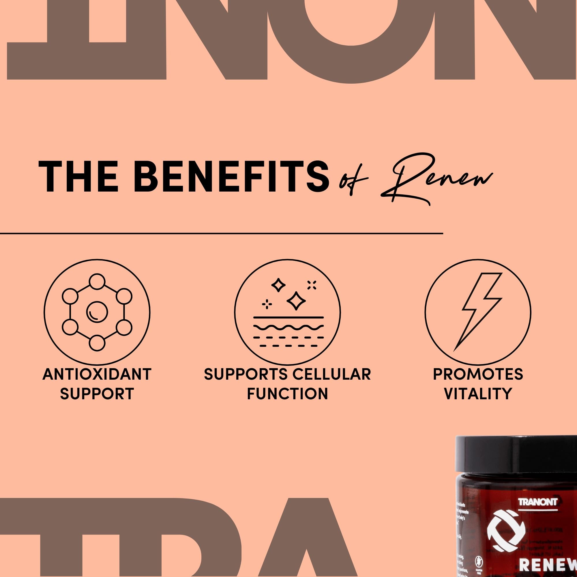 Tranont Renew - Antioxidant Complex for Vitality & Wellness | Vitamin E Tocotrienols & Geranylgeraniol | Supports Healthy Cellular Function, Joint Health, & Youthful Glow - 30 Capsules - TrustMedUSA