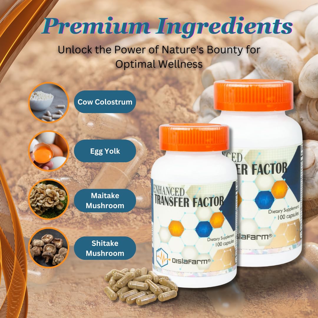 Transfer Factor Enhanced, 100 Natural Capsules, Immune Support - Transfer Factor Multi Immune from Cow Colostrum, Egg Yolk & Special Blend of Mushrooms - TrustMedUSA