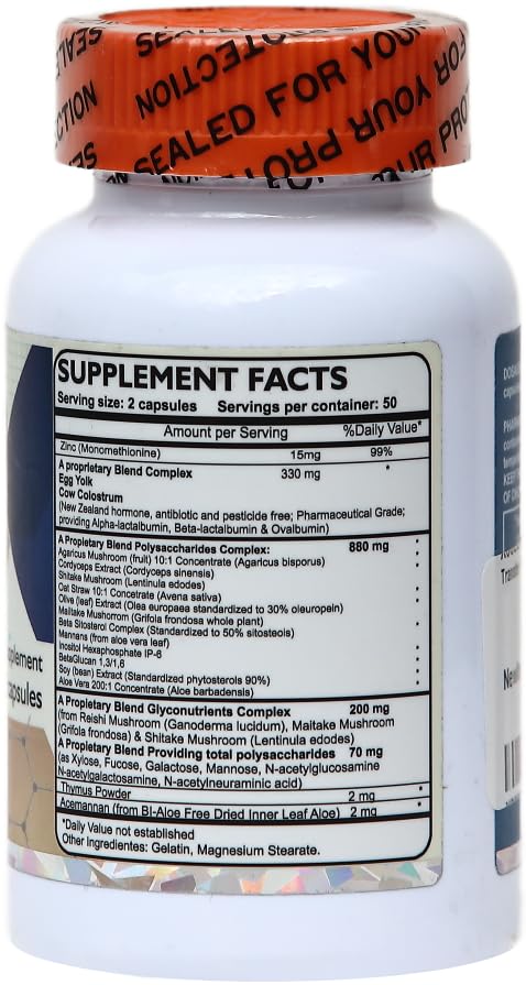 Transfer Factor Enhanced, 100 Natural Capsules, Immune Support - Transfer Factor Multi Immune from Cow Colostrum, Egg Yolk & Special Blend of Mushrooms - TrustMedUSA