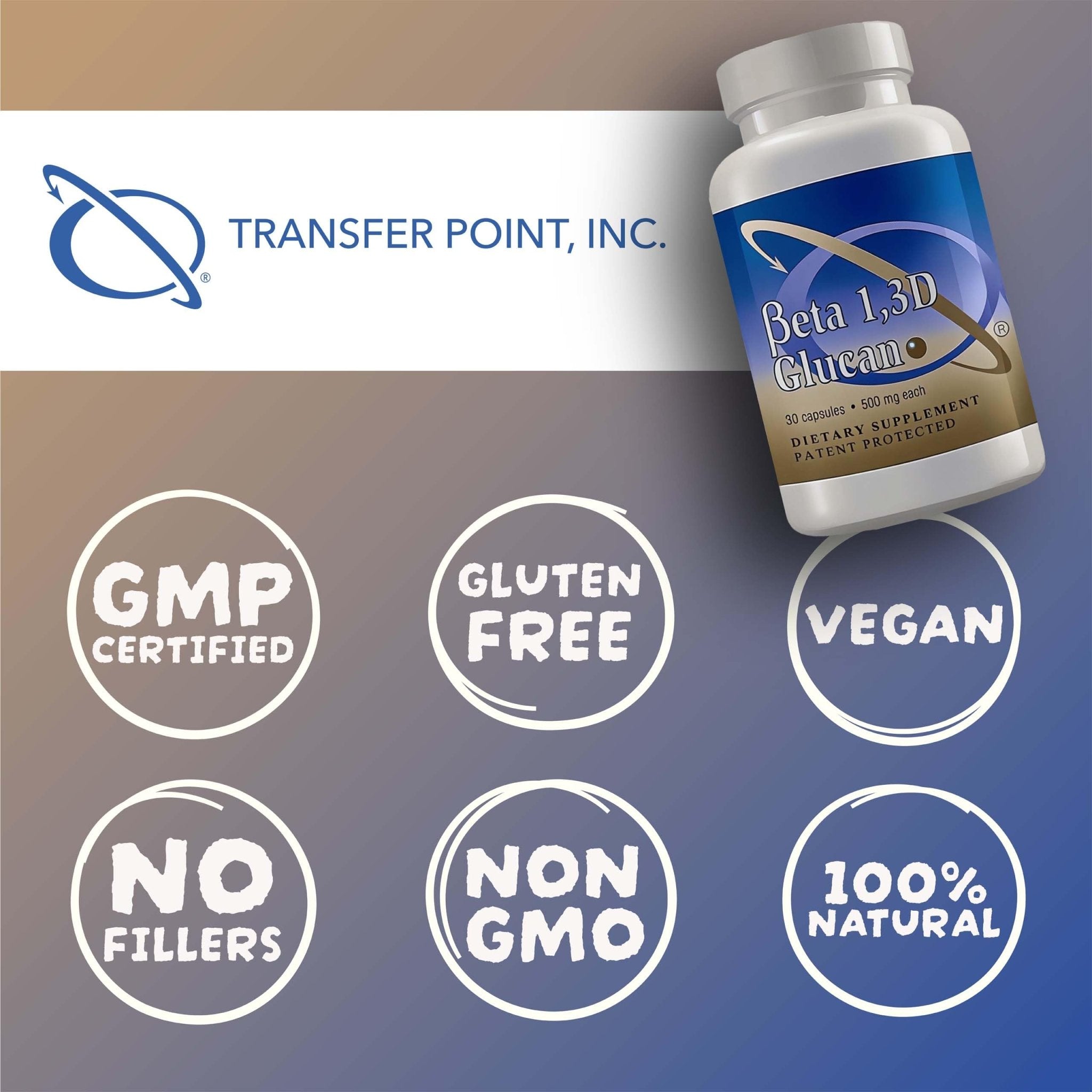 Transfer Point Immune Support Supplement Highly Purified Beta Glucan 500 mg per Capsule (b-glucan Fiber) (Pack of 1) - TrustMedUSA