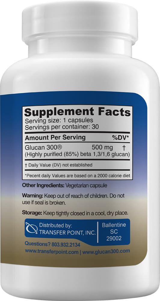 Transfer Point Immune Support Supplement Highly Purified Beta Glucan 500 mg per Capsule (b-glucan Fiber) (Pack of 1) - TrustMedUSA