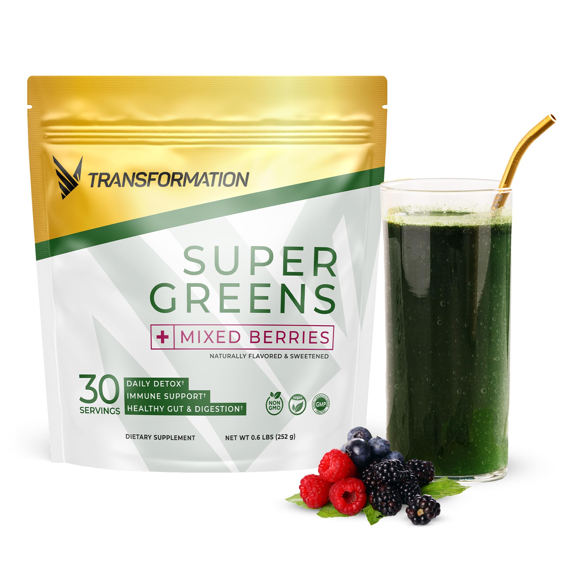 Transformation Super Greens Superfood Green Juice Powder - Immune & Energy Support | Natural Ingredients | Detoxifying & Alkalizing Minerals - Spirulina, Chlorella, Wheatgrass, Spinach, Alfalfa - TrustMedUSA