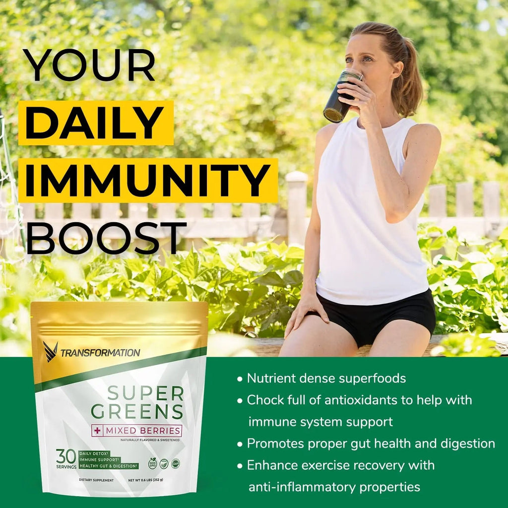 Transformation Super Greens Superfood Powder & Performance Insulated Shaker Bottle | Immune & Energy Support | Made with Natural Ingredients | Detoxifying & Alkalizing Minerals - TrustMedUSA