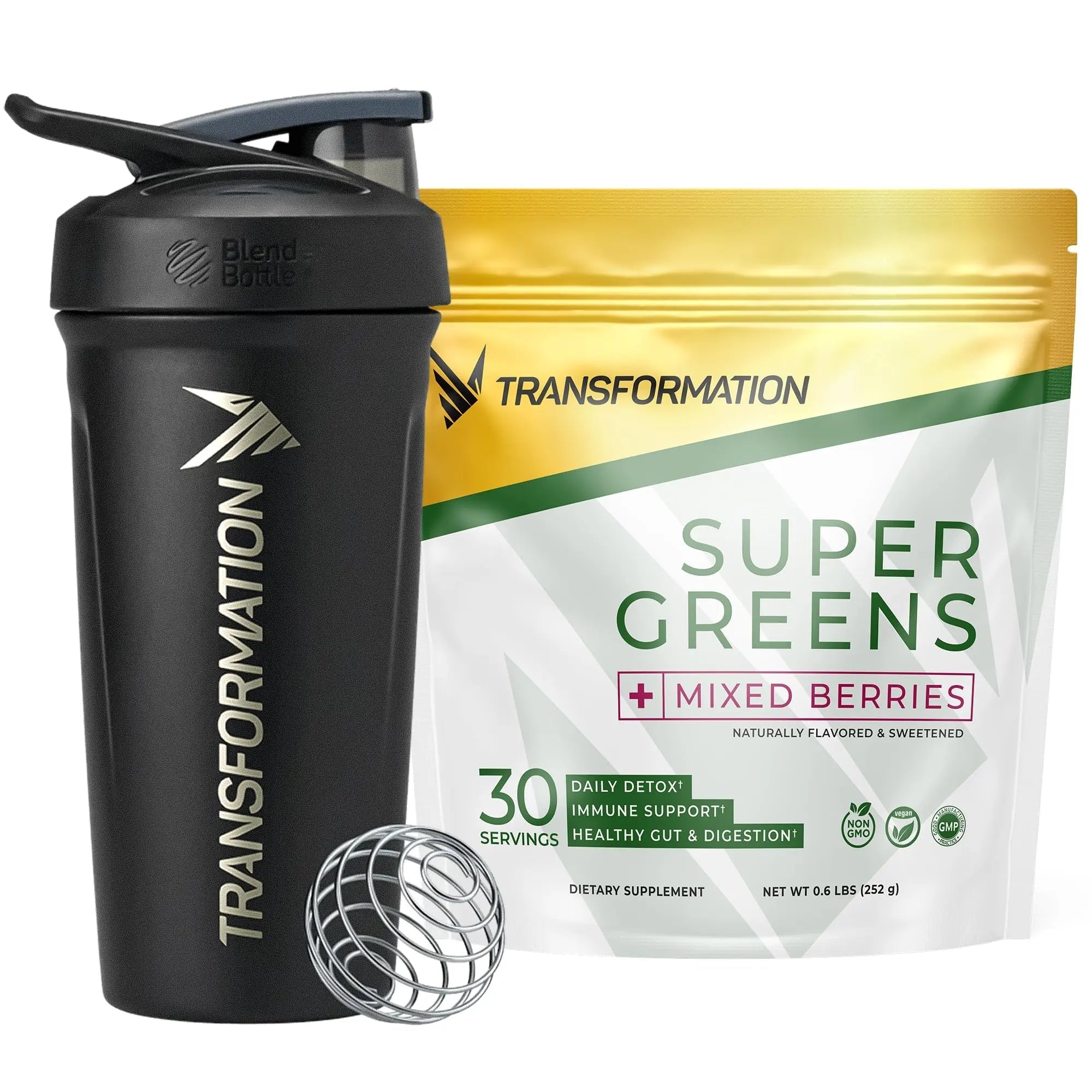 Transformation Super Greens Superfood Powder & Performance Insulated Shaker Bottle | Immune & Energy Support | Made with Natural Ingredients | Detoxifying & Alkalizing Minerals - TrustMedUSA