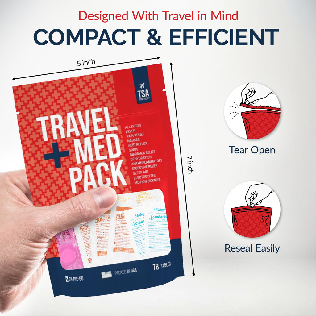 Travel Medicine Kit - 78-Piece TSA-Friendly Med Pack for Flights, Cruises & International Travel | Individually Wrapped Medication Essentials for Any Occasion - Maple Wellness Supplements
