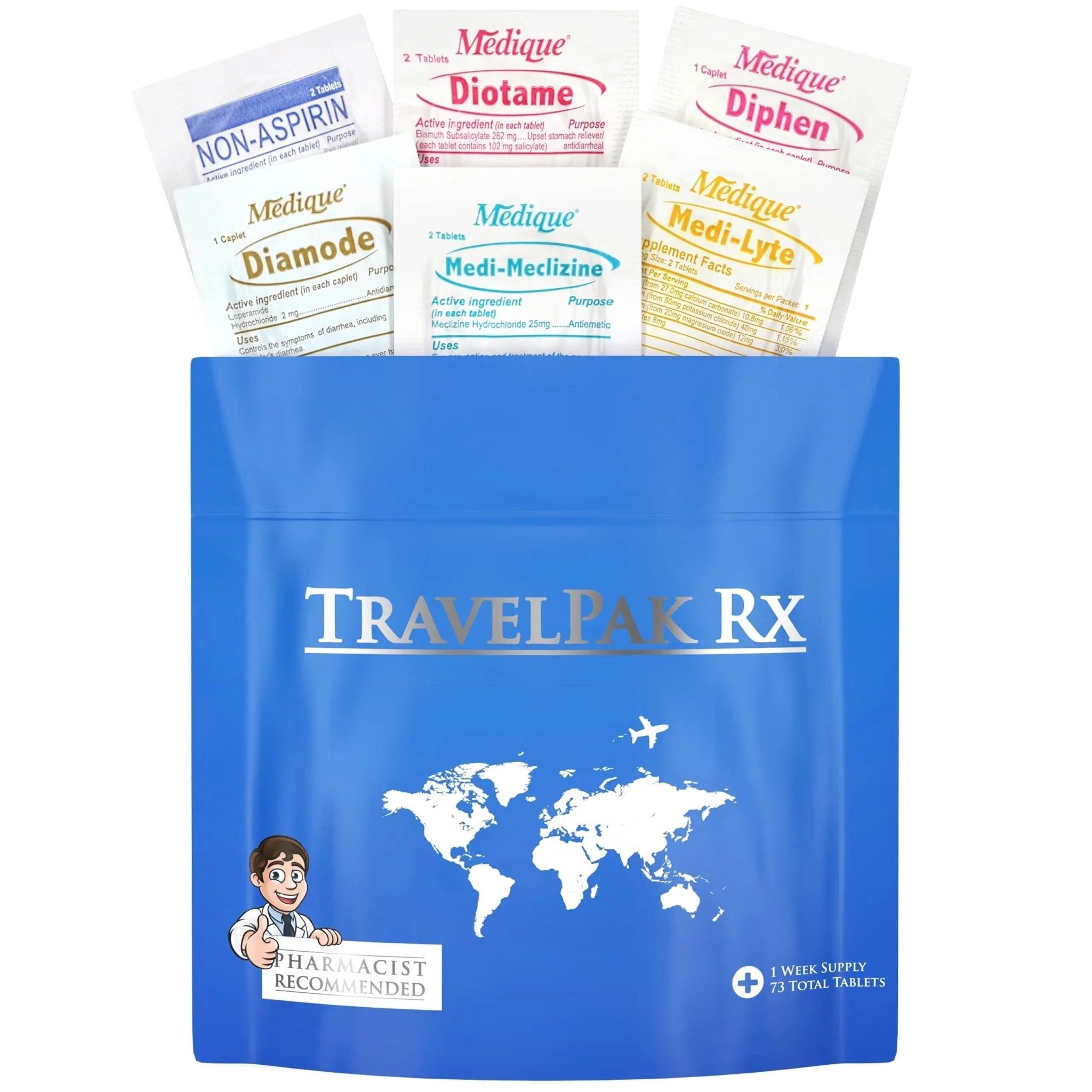 TravelPakRx Travel Essentials Medicine Kit - TSA-Approved Over-The-Counter Individual Medicine Packets, for Travel, Cruises, Camping, Created by Pharmacist - TrustMedUSA
