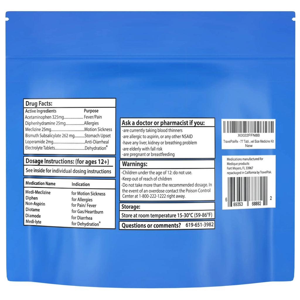 TravelPakRx Travel Essentials Medicine Kit - TSA-Approved Over-The-Counter Individual Medicine Packets, for Travel, Cruises, Camping, Created by Pharmacist - TrustMedUSA